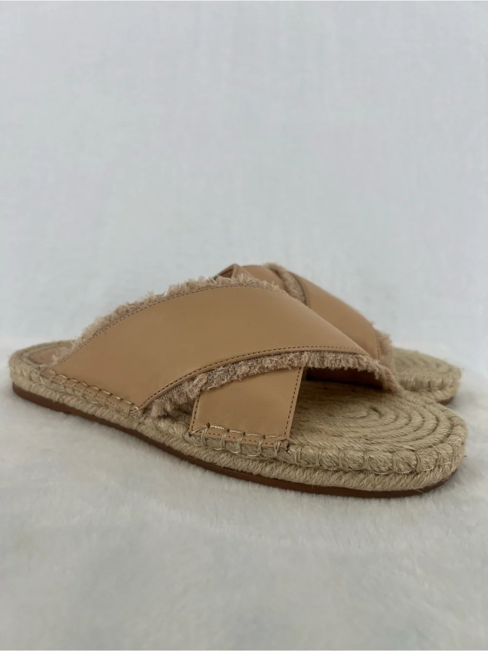 Oasis Society Cross My Heart Frilly Strap Sandal Nude Molly Slide Sz 10 Neutral